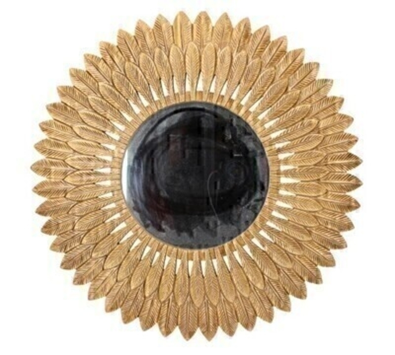 Gold Resin Feather Round Wall Mirror Gisela Graham
